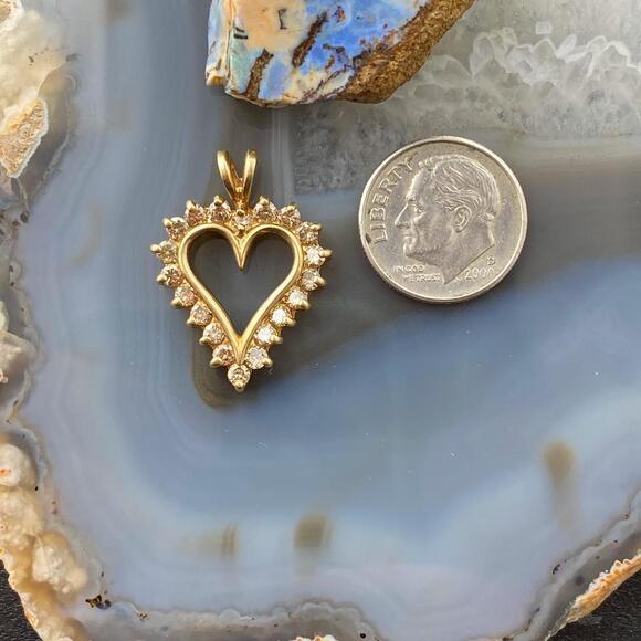 10K Yellow Gold Brown Diamonds Heart Shape Pendant For Women - Picture 6 of 8